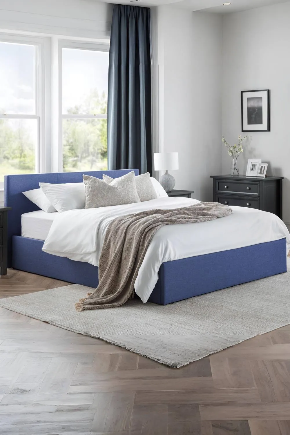 Julian Bowen Rialto Upholstered Ottoman Storage Bed in Blue
