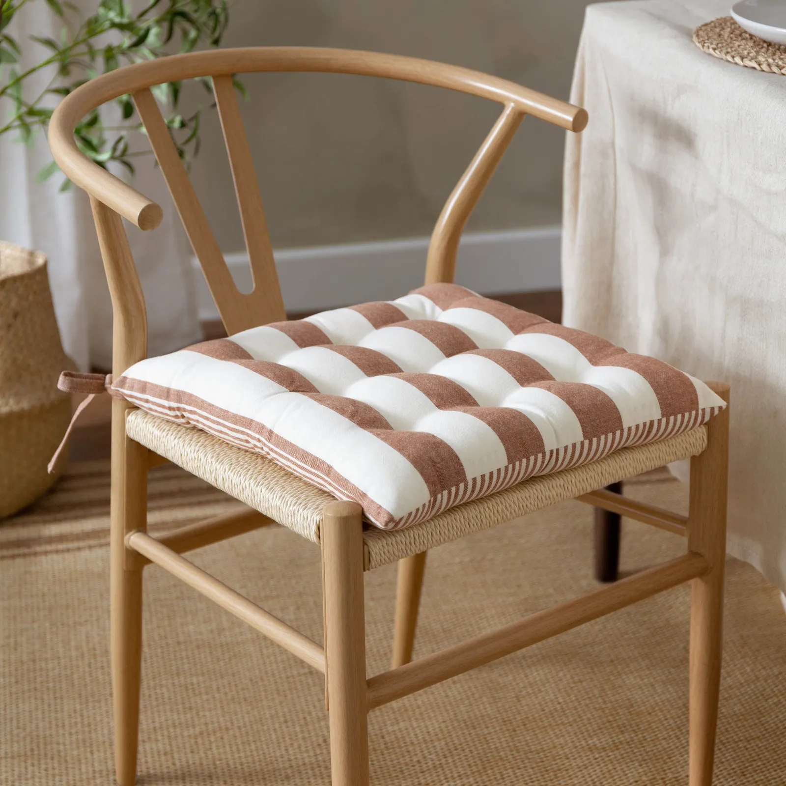 Yard Hayle Striped 100% Cotton Seat Pads - 2 Pack in Brown 1