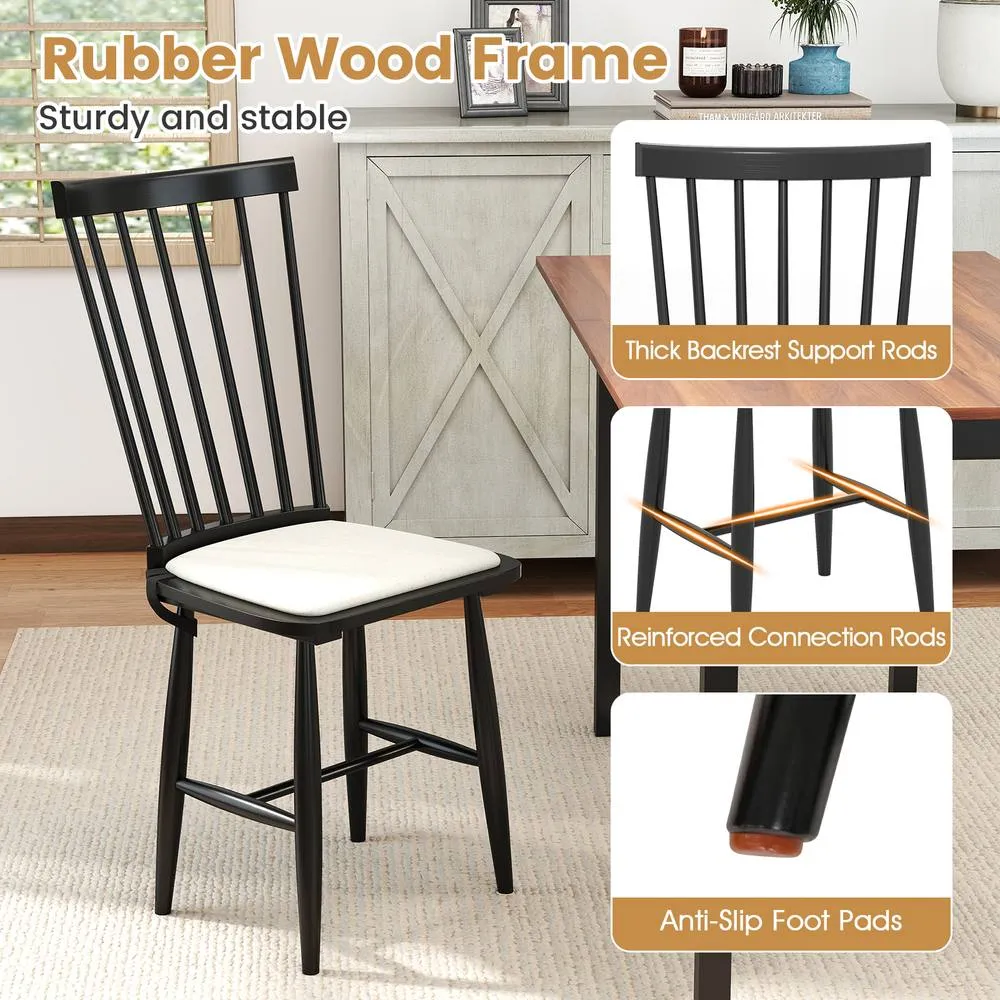 Costway 2PCS Windsor Dining Chair Wooden Chairs w/ Removable Seat Cushion in Black 6
