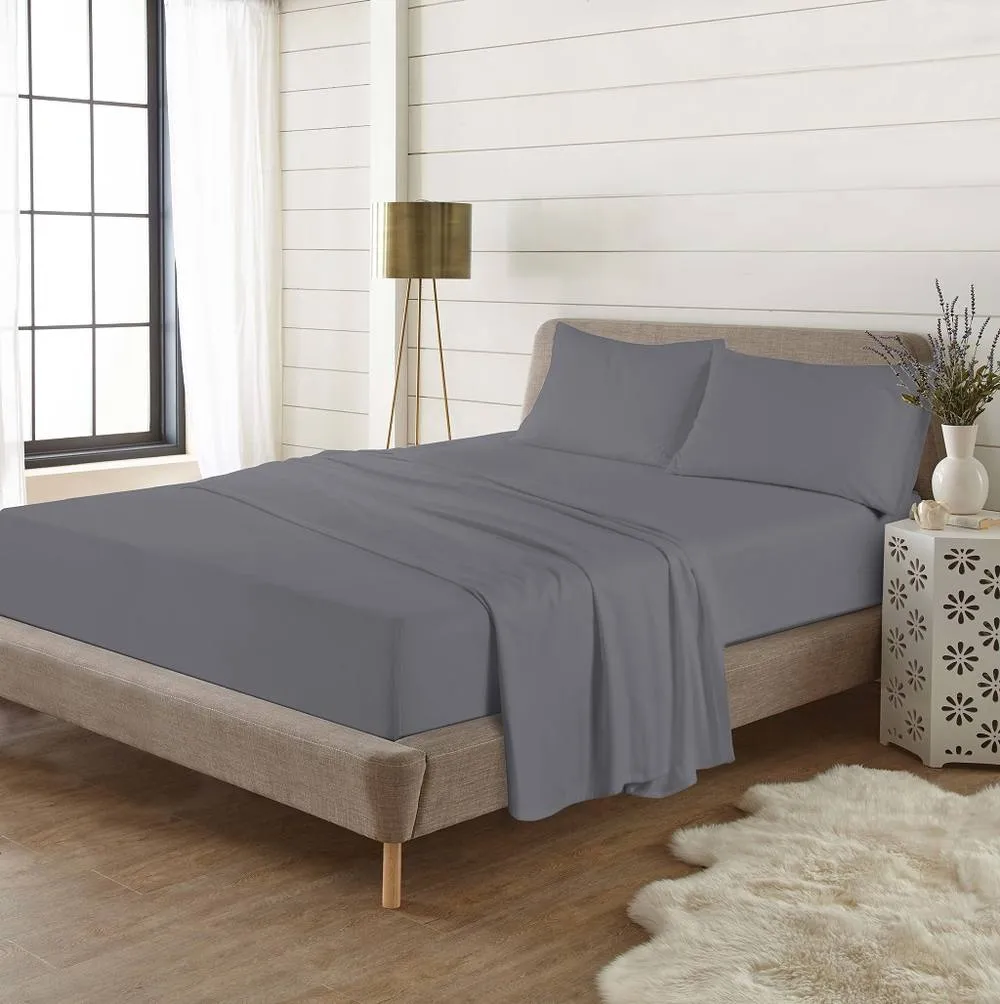 Homes-Linen Plain Thermal Flannelette Flat Sheet 100% Brushed Cotton Bedding in Grey