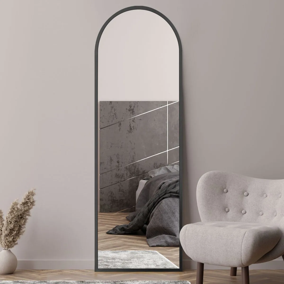 MirrorOutlet Black Framed Arched Leaner/Wall Mirror 71" X 24" (180CM X 60CM) 6