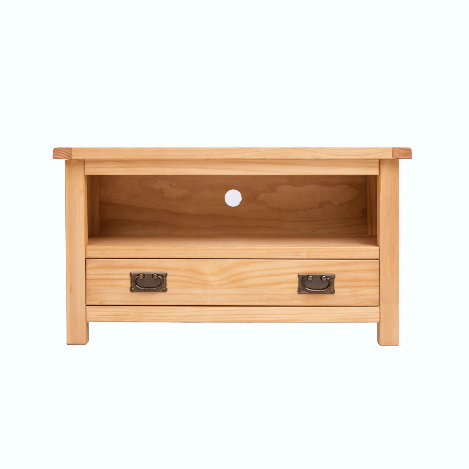 Cabinet Bits Lugo Waxed 1 Drawer TV Cabinet Brass Drop Handle in Light Brown