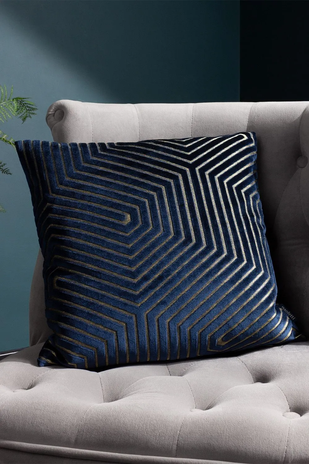 Paoletti Evoke Cut Velvet Cushion in Navy 1