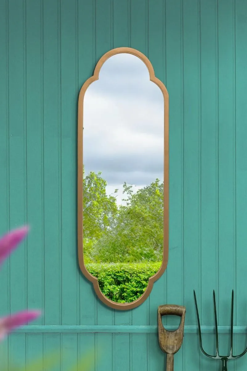 MirrorOutlet Gold Metal Framed Double Arched Oval Garden Wall Mirror 102 X 35.5CM