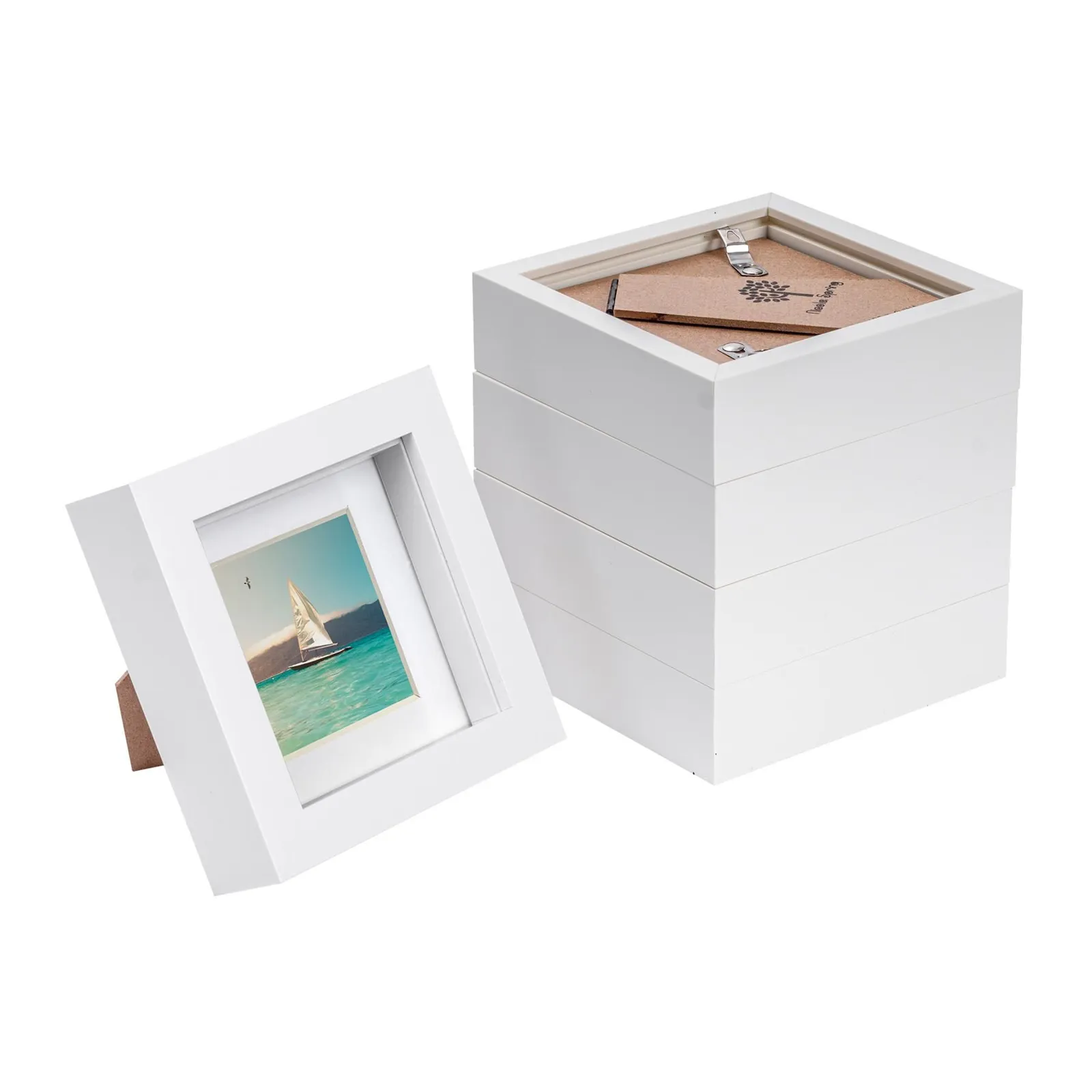 Nicola Spring 4" x 4" White 3D Box Photo Frames - 2" x 2" Mount - Pack of 5