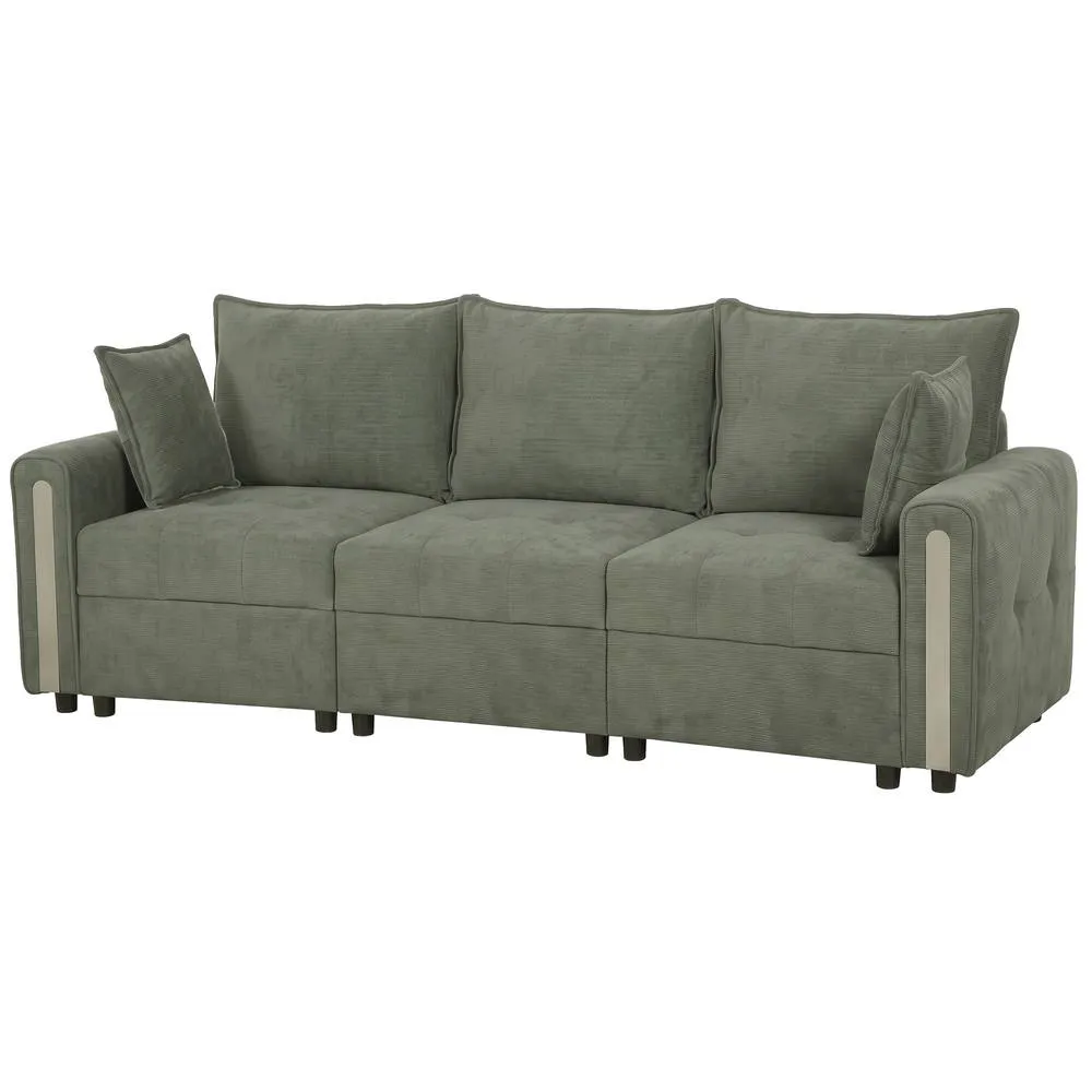 HOMCOM 3 Seater Sofa with Lift-Up Storage, 228 cm Velvet Couch, Dark Green
