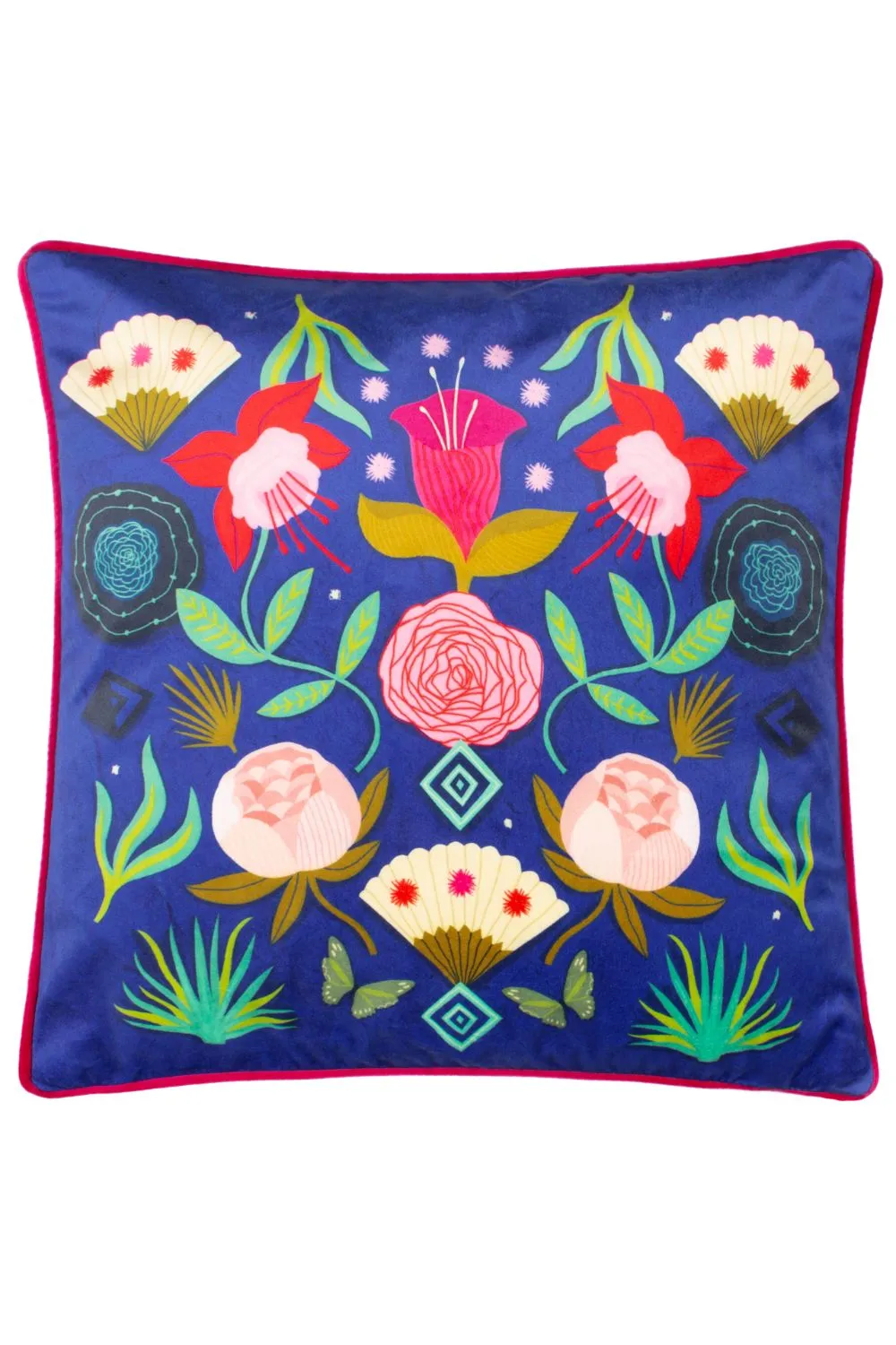 Kate Merritt Fiesta Folk Piped Velvet Polyester Filled Cushion