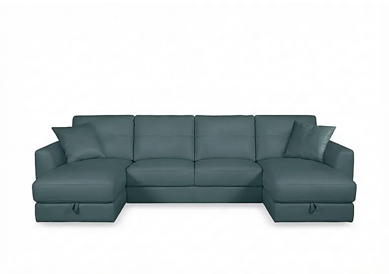 Nest Large NC Leather U-Shaped Corner Sofa with Double Storage Chaises - NC Lake Green