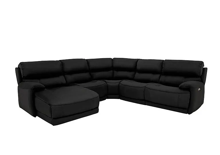 Link Leather Left Hand Facing Corner Chaise Power Sofa - Classic Black
