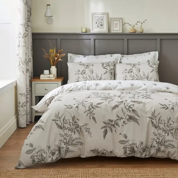 Bridget Etched Floral Natural 100% Cotton Duvet Cover & Pillowcase Set 1