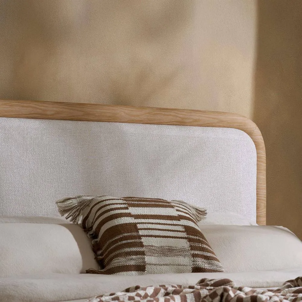 Birlea Girona King Size Bed Frame White Fabric with Wood effect detail 4