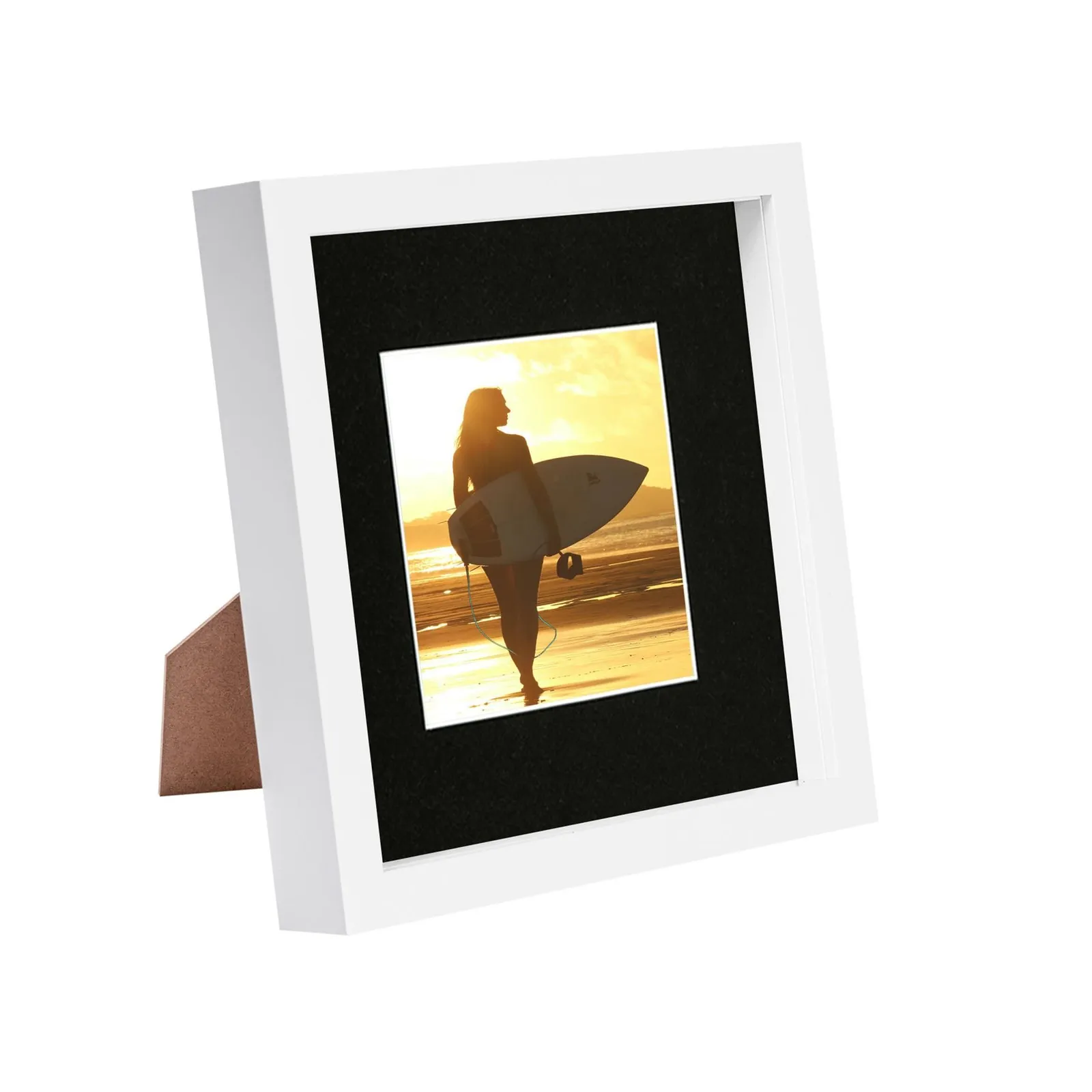 Nicola Spring 8" x 8" White 3D Box Photo Frame - 4" x 4" Mount in Black 1