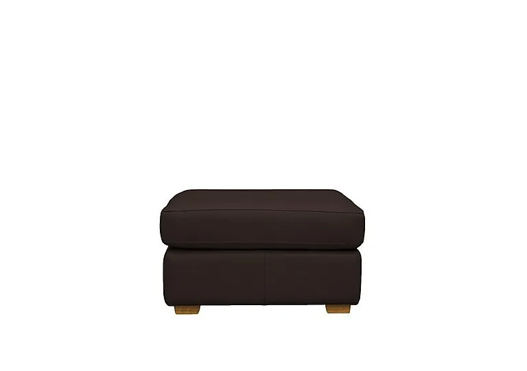 Seattle Leather Footstool with Wooden Feet - Capri Chocolate
