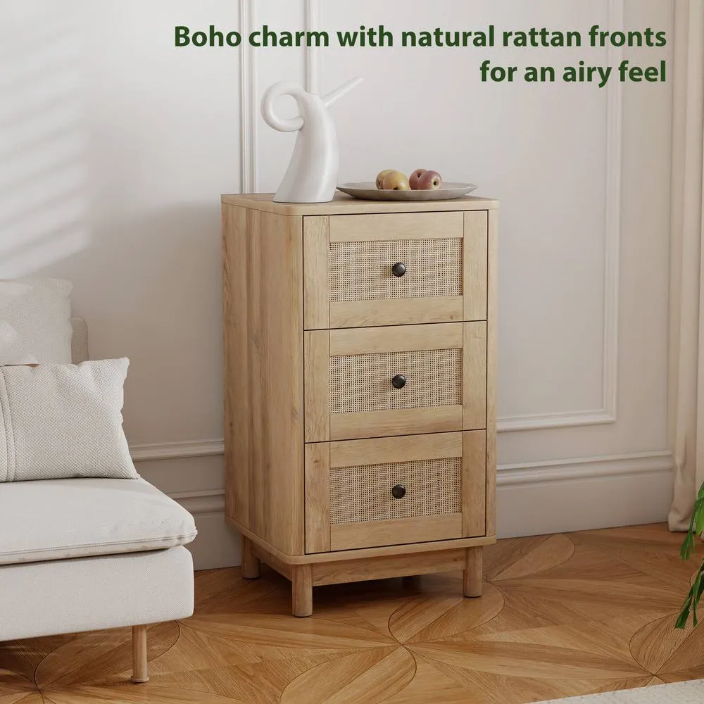 HOMCOM 3 Drawer Chest of Drawers, Storage Unit for Living Room, Oak in Natural 6