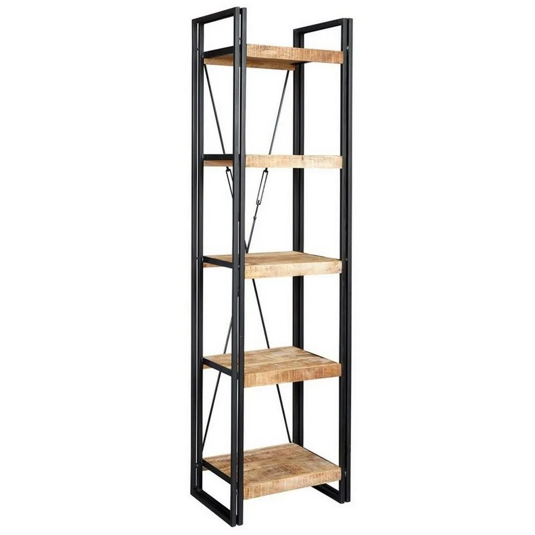 Indian Hub Cosmo Industrial Slim Open Bookcase - Solid Mango Wood L40xW55xH200 cm in Brown