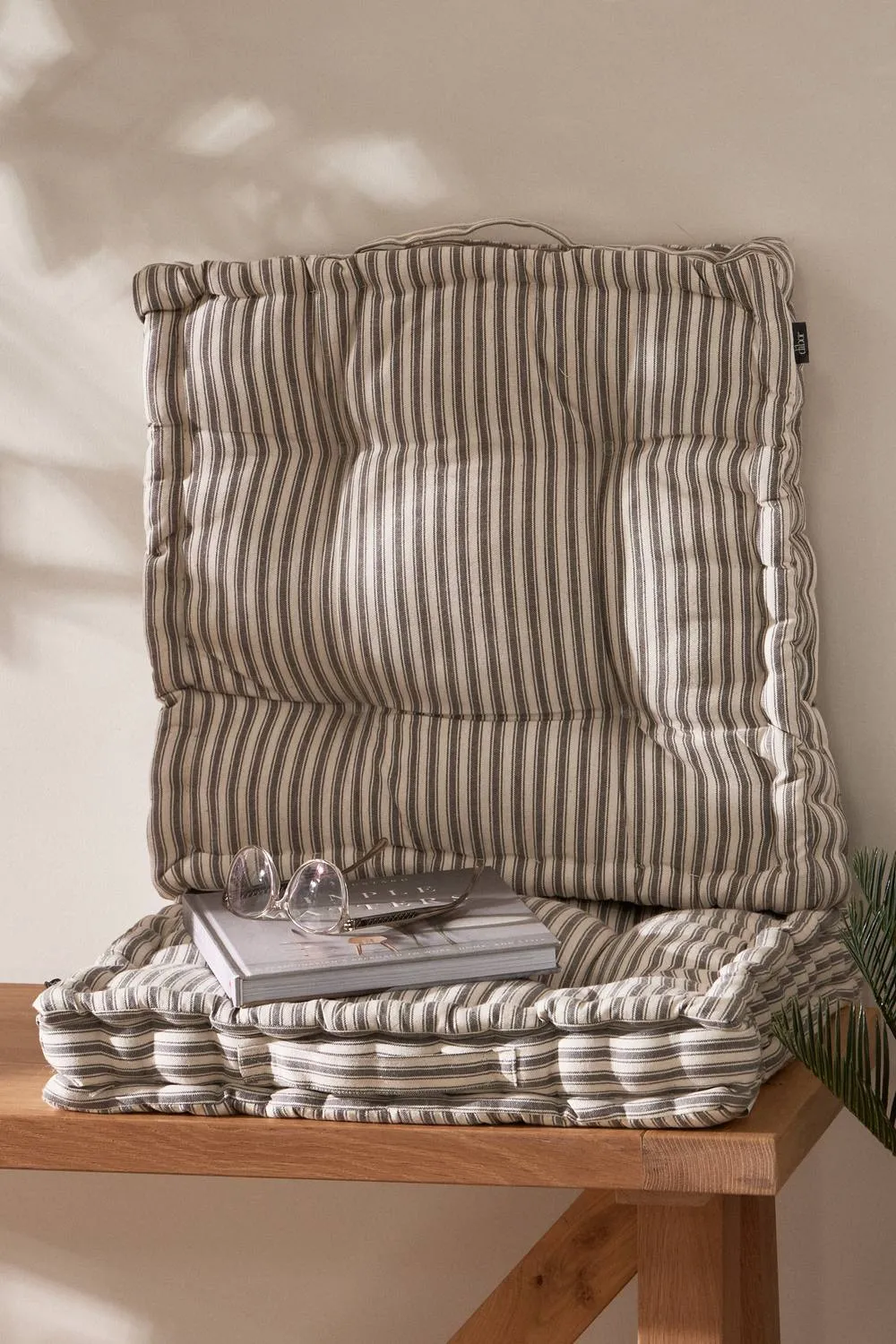 Dibor Set of 2 Giant Grey Striped Indoor Dining Chair Seat Pad Cushions L50cm x W50cm