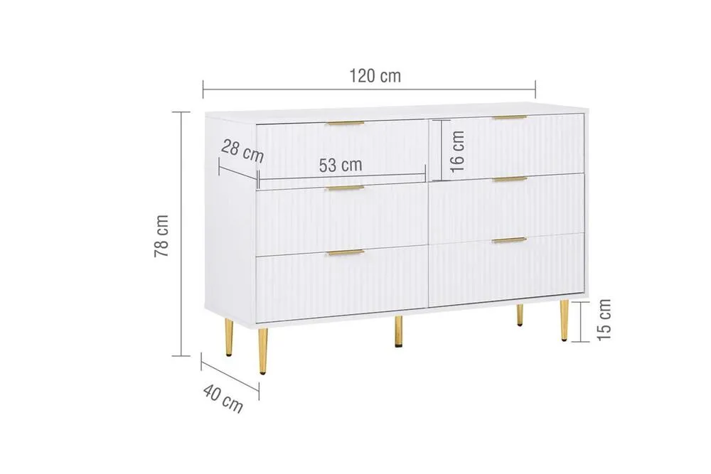 Birlea Zaza White 6 Drawer Chest Fluted Bedroom Storage 6