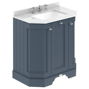 Bayswater Victrion Stiffkey Blue Angled Traditional Freestanding Vanity Unit & White Marble Top Basin - 750mm