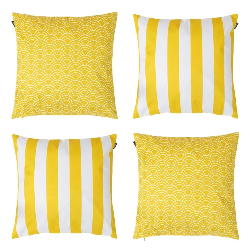 icon Indoor & Outdoor Deck Stripe Set of 4 Pink Outdoor Waterproof Cushion in Yellow
