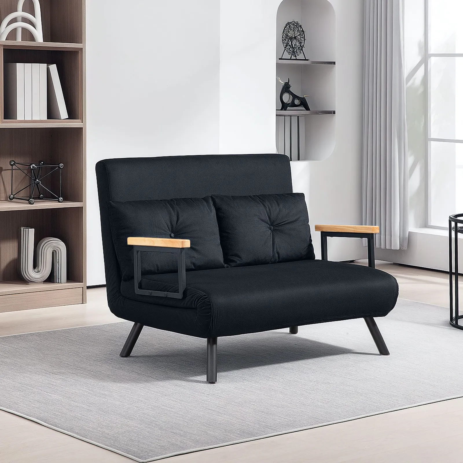 HOMCOM Click Clack 2 Seater Sofa Bed for Living Room, Guest Room in Black 1