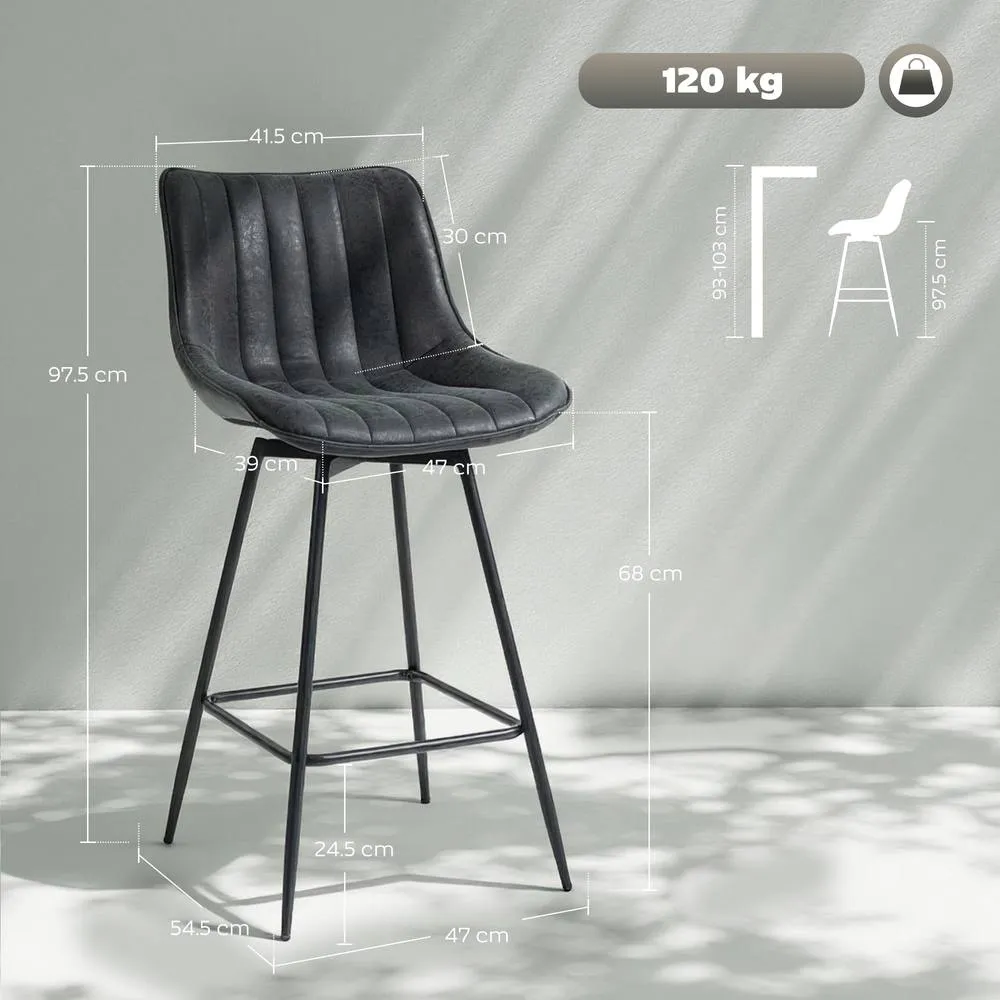 HOMCOM Swivel Bar Stools Set of 2, PU Leather Upholstered Bar Chairs, Black 3