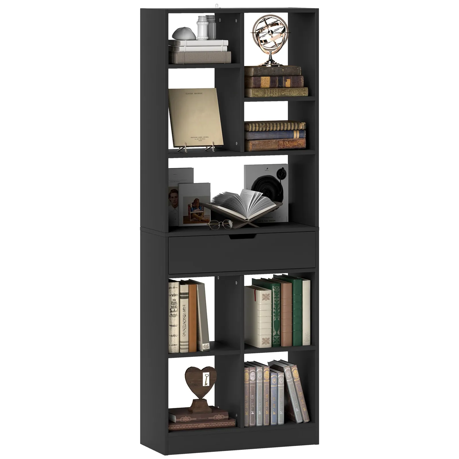 HOMCOM Freestanding Bookcase Display Shelf with Drawer for Home Office in Black 2
