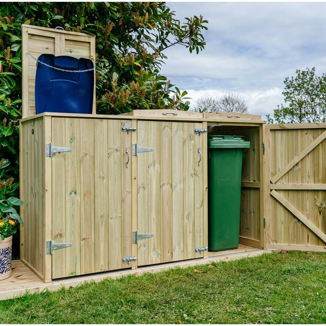 Buttercup Farm Shireburn Triple Wheelie Bin Store, Timber, Fits 3 x 360L Wheelie Bins in Brown