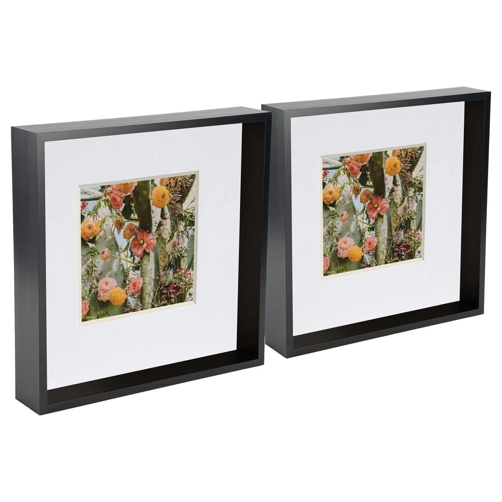 Nicola Spring 3D Deep Box Photo Frames - 10 x 10" with 6 x 6" Mount - White Mount - Pack of 2 in Black