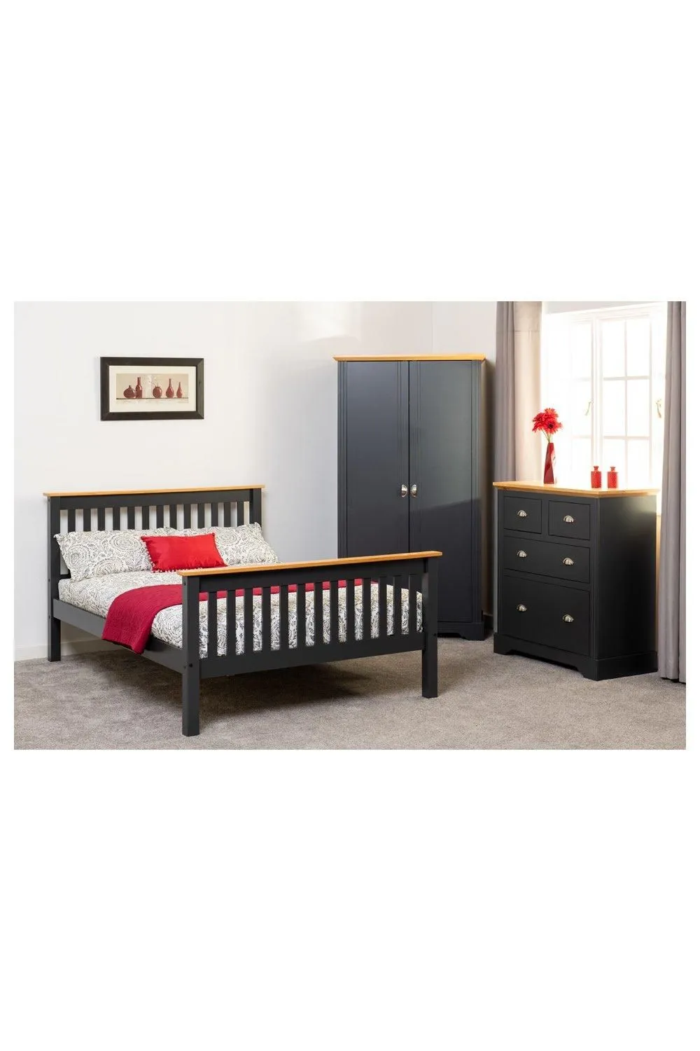Seconique Monaco 4'6" Double Bed High Foot End in Dark Grey 1