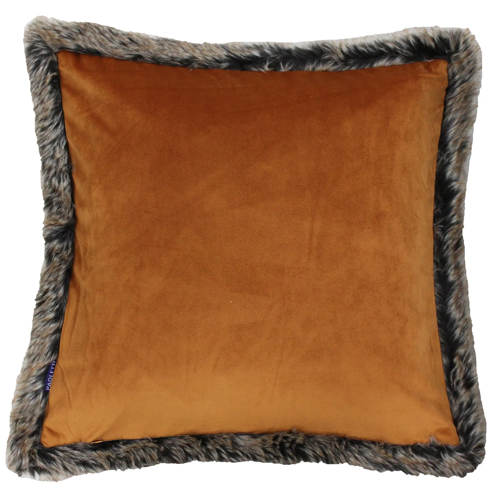 Paoletti Kiruna Faux Fur Trimmed Soft Velvet Cushion in Burnt Orange 2