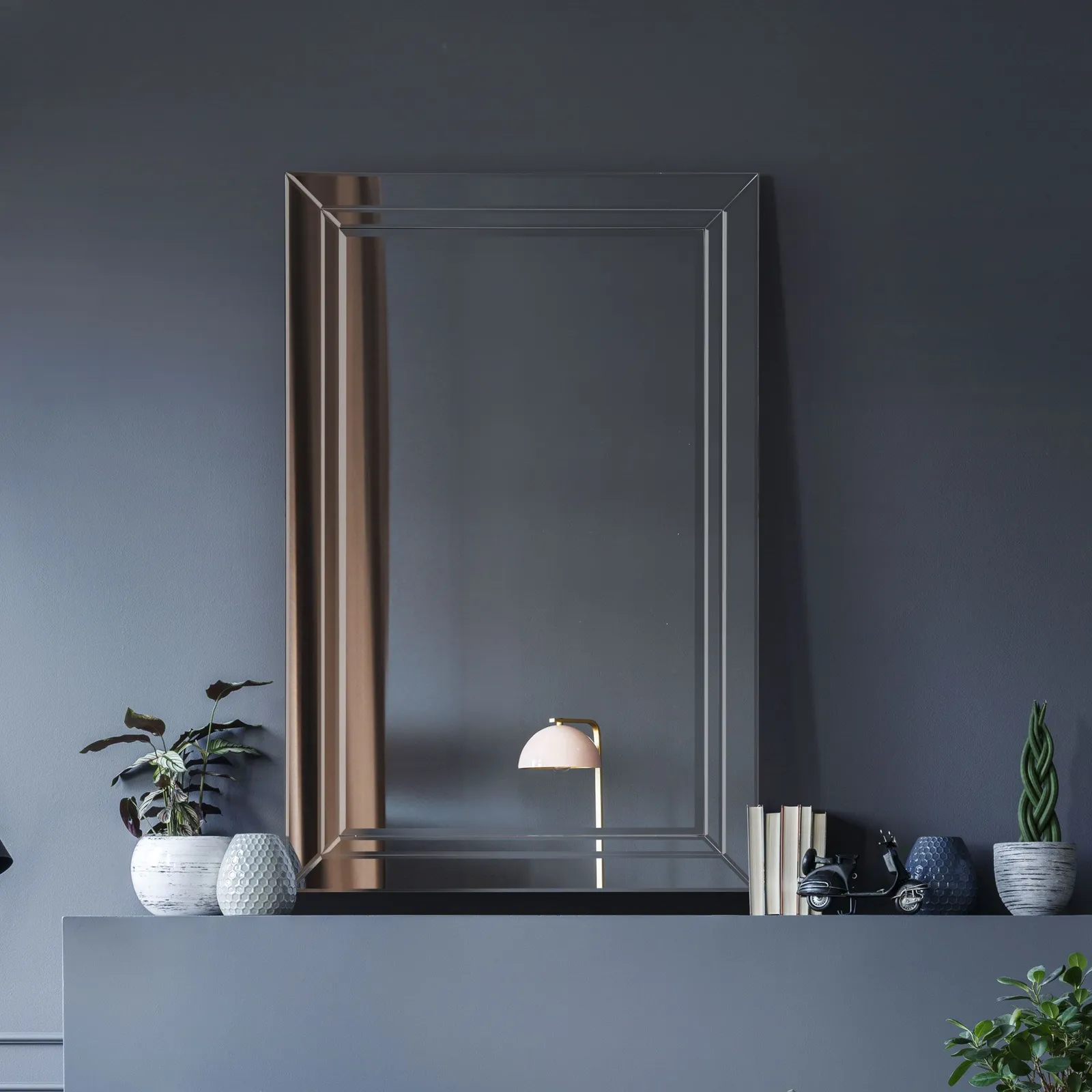 MirrorOutlet Langley All Glass Modern Bevelled Wall Mirror 100 x 70 CM in Silver 2
