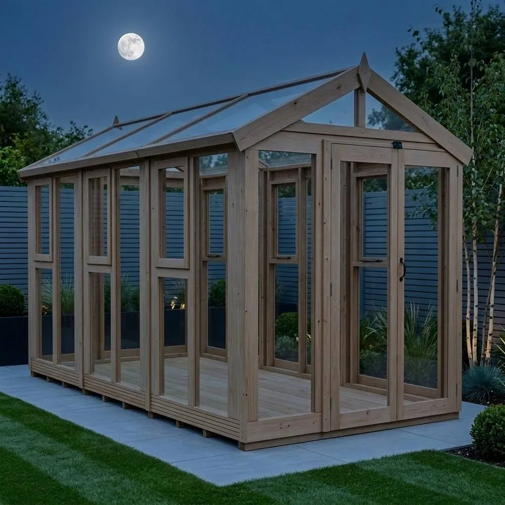 Buttercup Farm 6ft x 12ft Apex Toughened Glass Greenhouse - Pressure Treated Timber in Brown 3