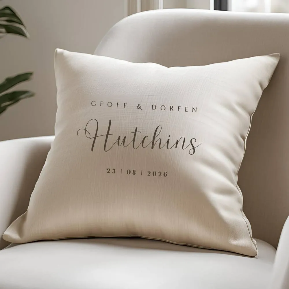 Aye Do Gifts Personalised Surname Wedding Cushion in Cream