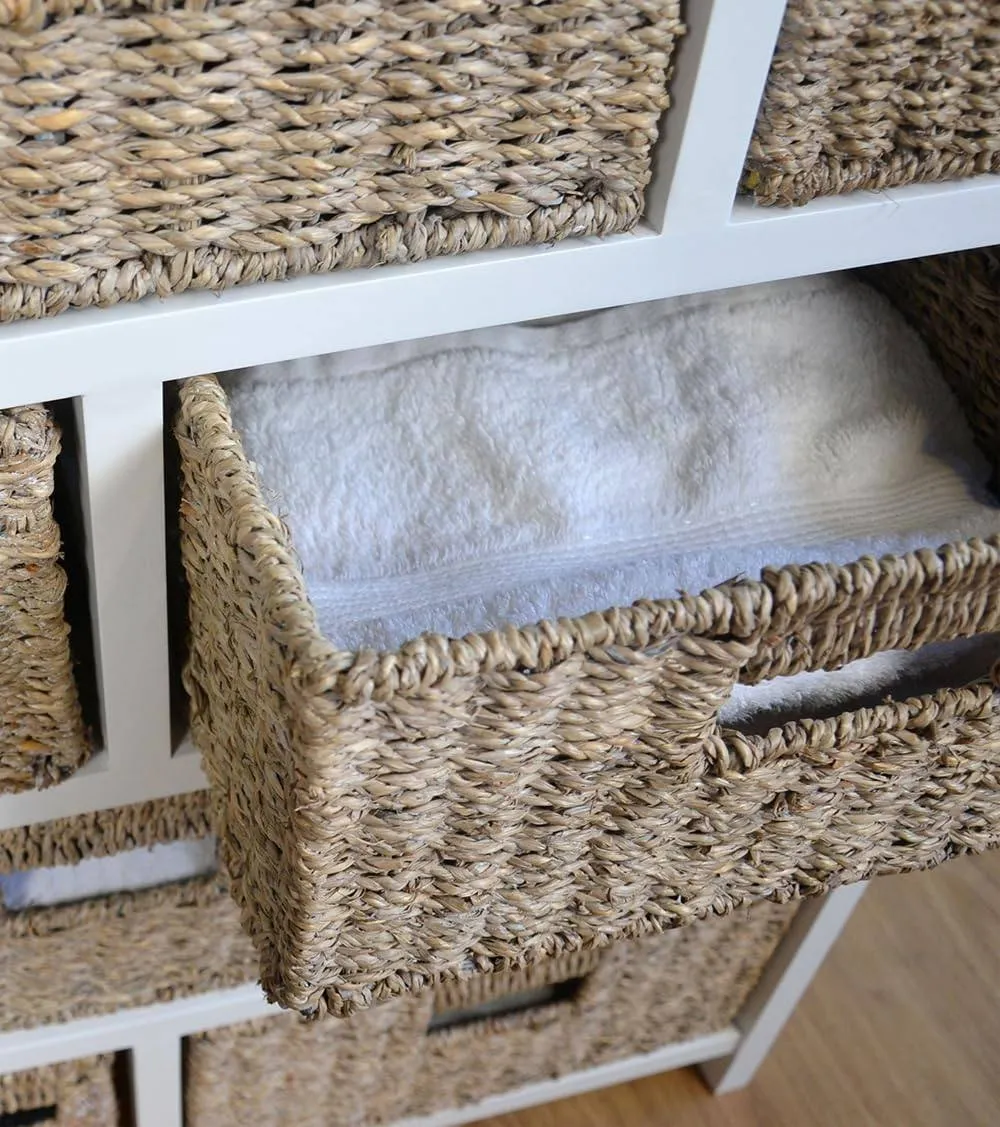 Statement Furniture Tetbury 8 Drawer Storage Unit- White with Whitewash Seagrass Baskets 3