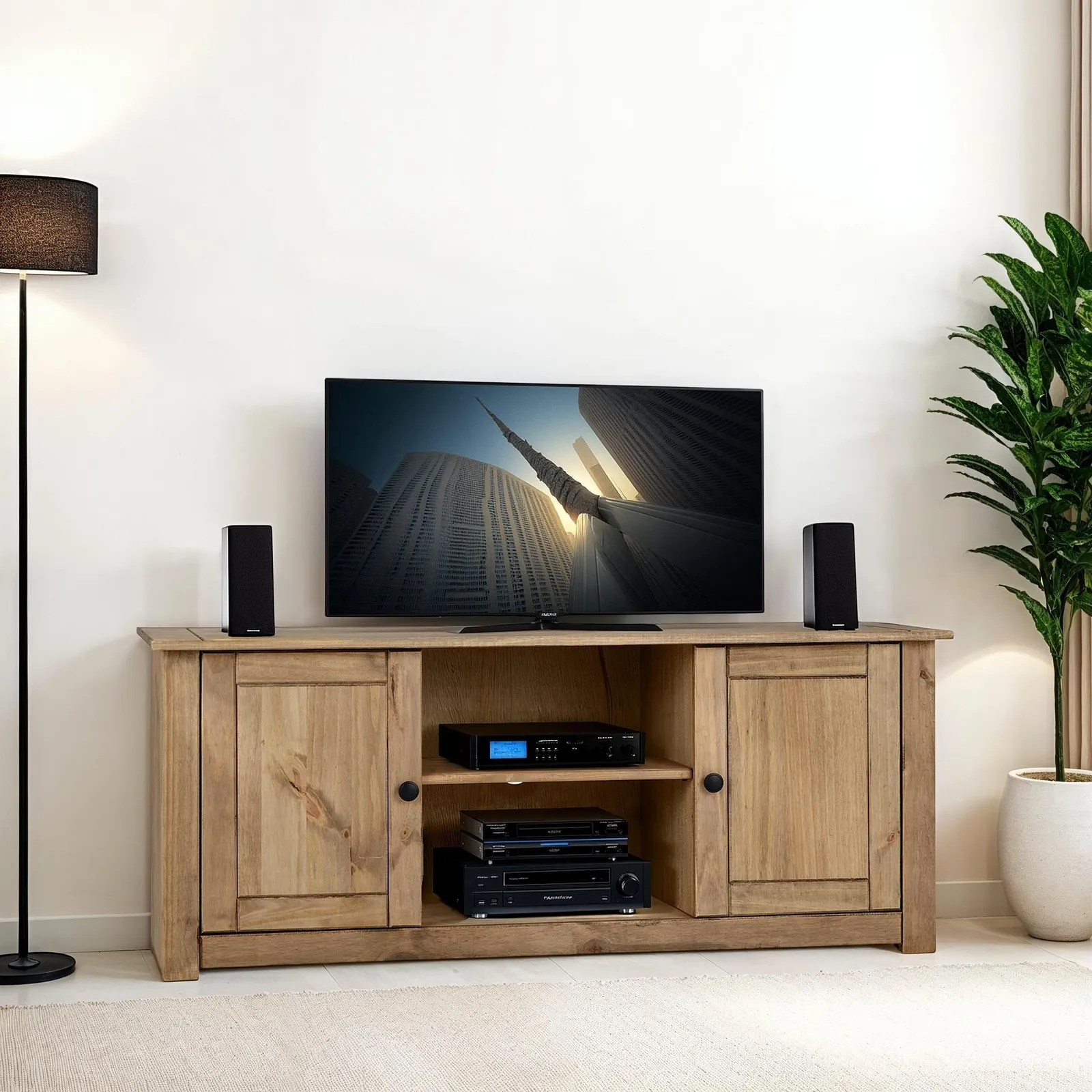 Seconique Panama 2 Door 1 Shelf Flat Screen TV Unit in Light Oak