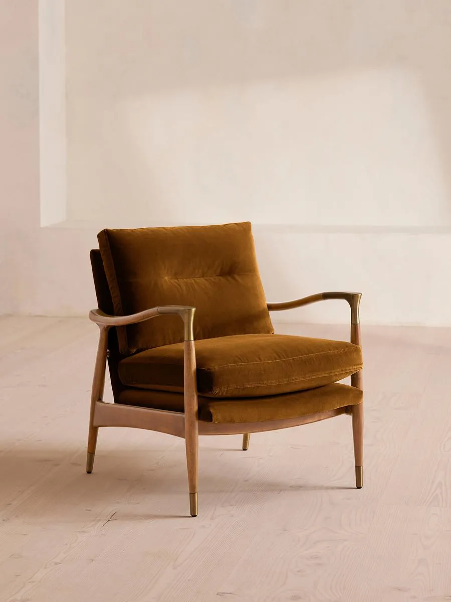 Theodore Oak Armchair, Velvet, Mustard