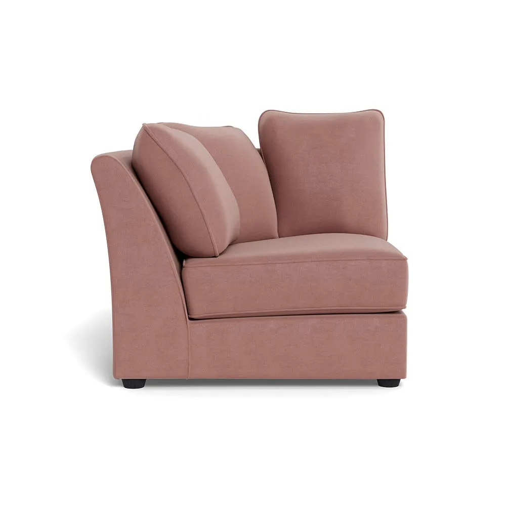 Heal's Tailor Curved Left Hand Facing Corner Unit Smart Luxe Velvet Dusky Pink Black Beech Feet 1