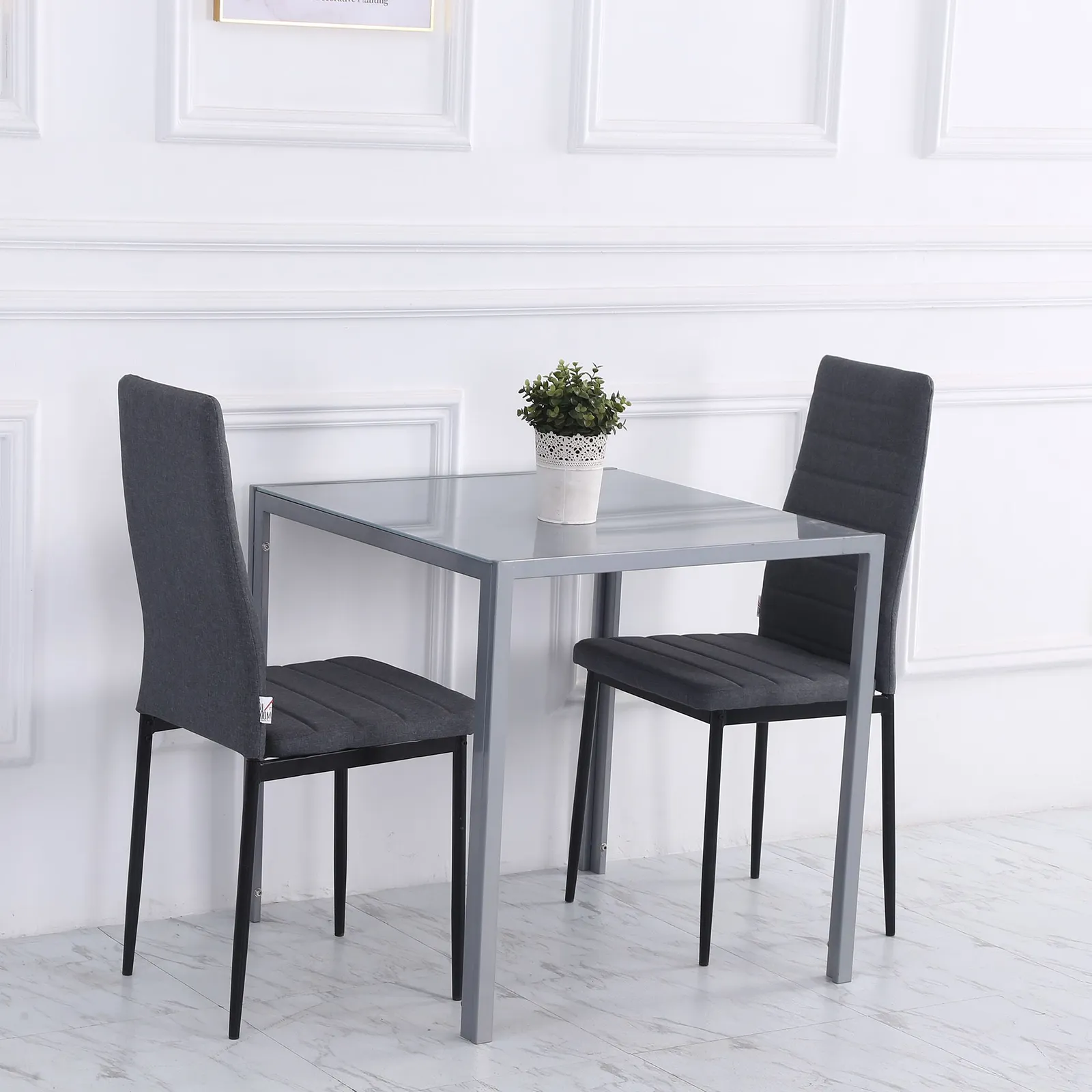 HOMCOM Modern Square Dining Table for 2-4 People with Glass Top in Grey