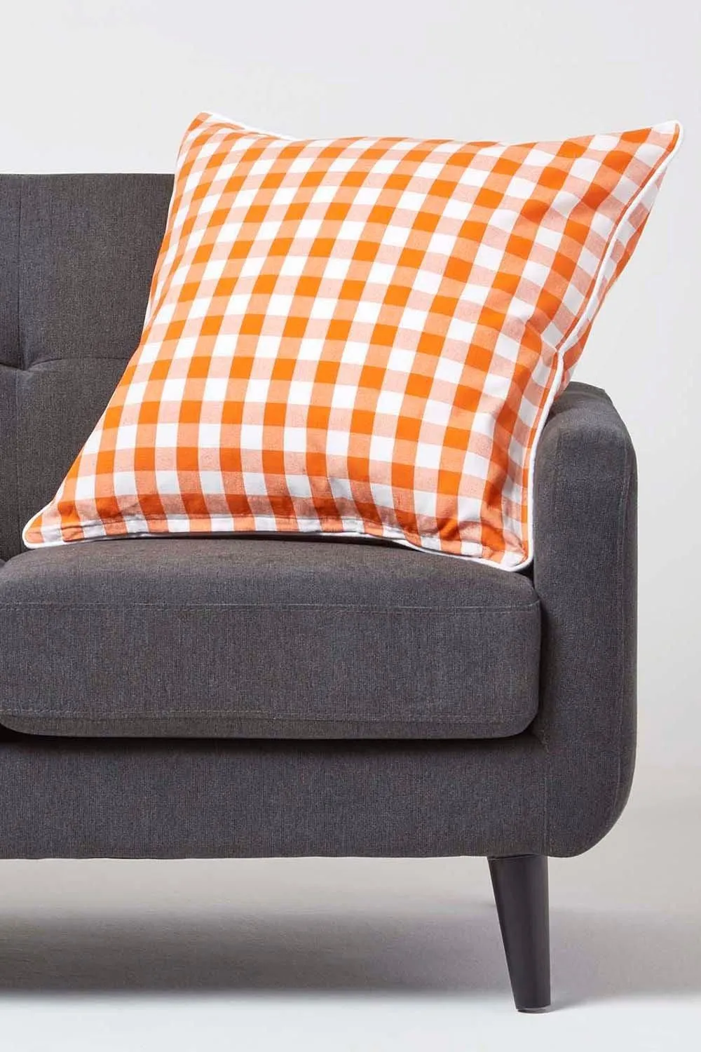 Homescapes Block Check Cotton Gingham Cushion Cover in Orange 2