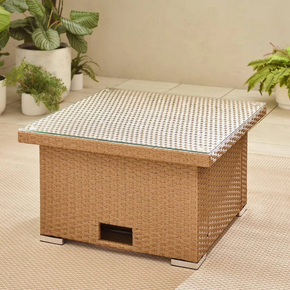 FurnitureboxUK Orlando Rattan Rising Garden Coffee Dining Table in Beige 2