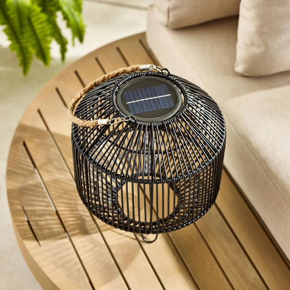 FurnitureboxUK Naples Black Rattan Hanging Solar Outdoor Lantern 4