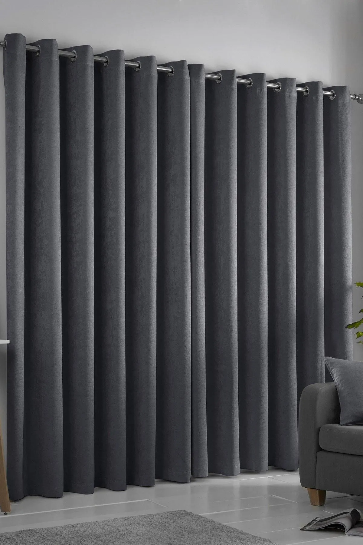 Fusion 'Strata' Triple-Woven Dimout Eyelet Curtains in Charcoal 3