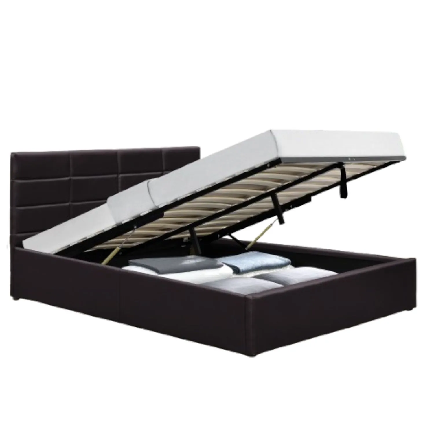 Comfy Living Ltd PU Faux Leather Gas Lift Ottoman Bedframe in Dark Brown 2