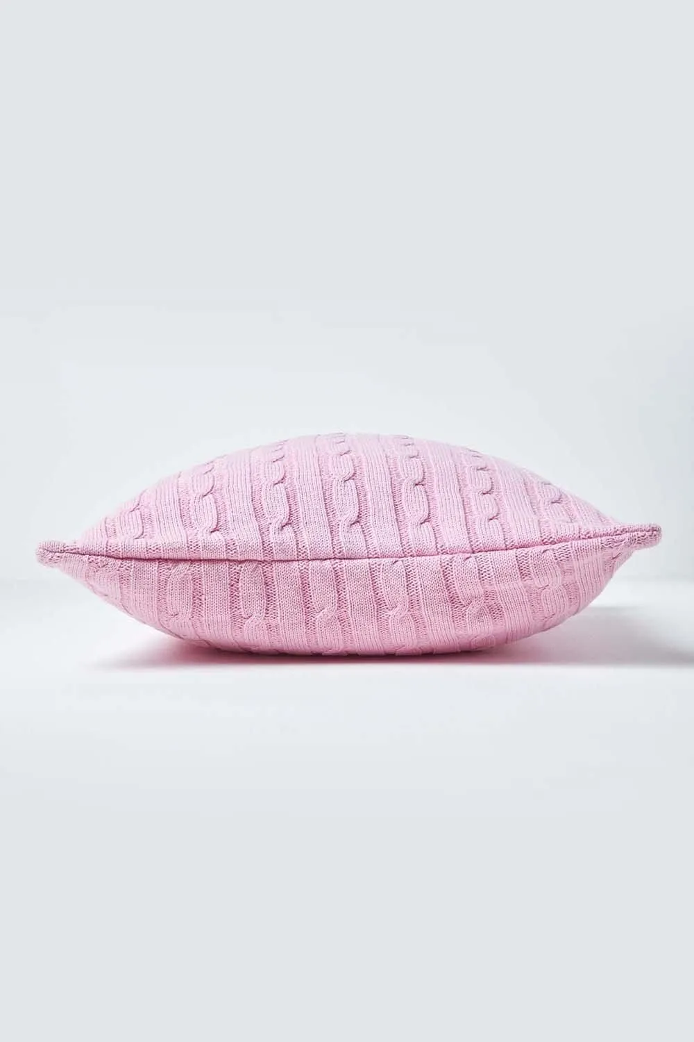 Homescapes Cotton Cable Knit Cushion Cover, 45 x 45 cm in Pink 2