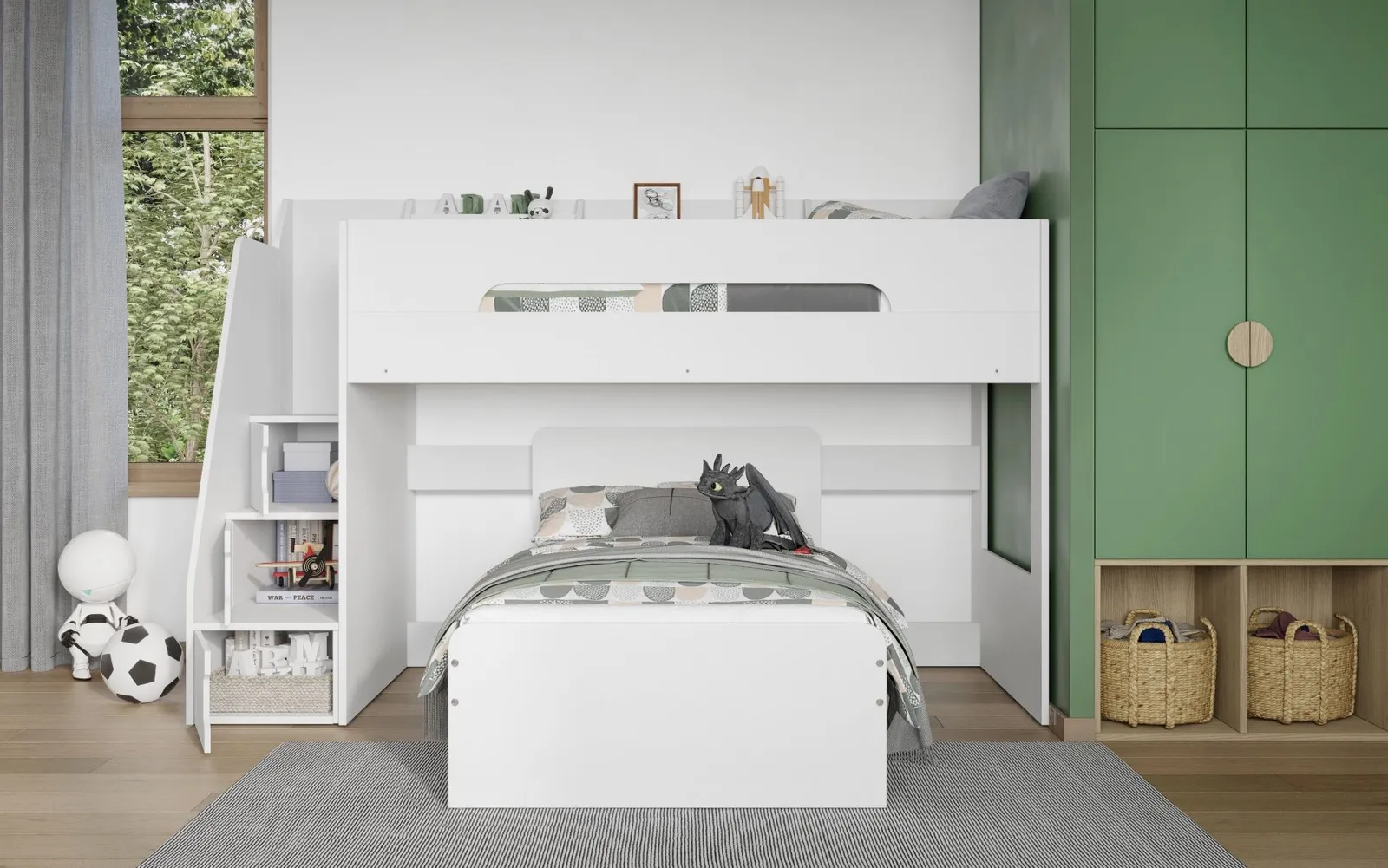 Flair Stepaside Staircase L Shaped Bunk Bed in White 5