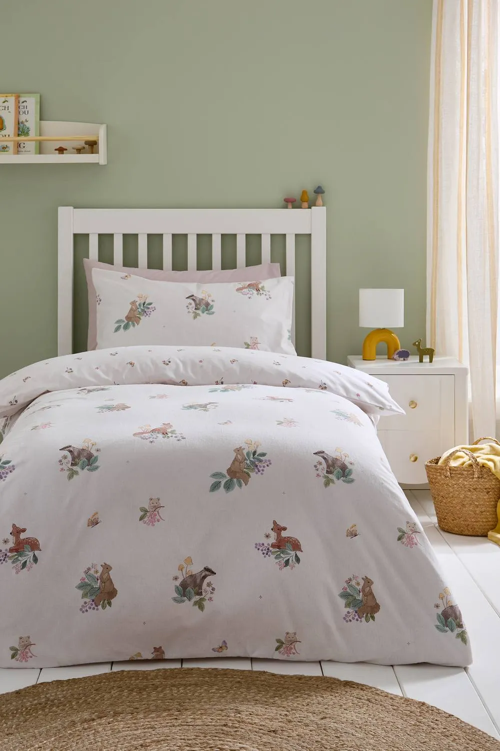 Catherine Lansfield Brushed Forest Friends Reversible Duvet Cover Set in Cream
