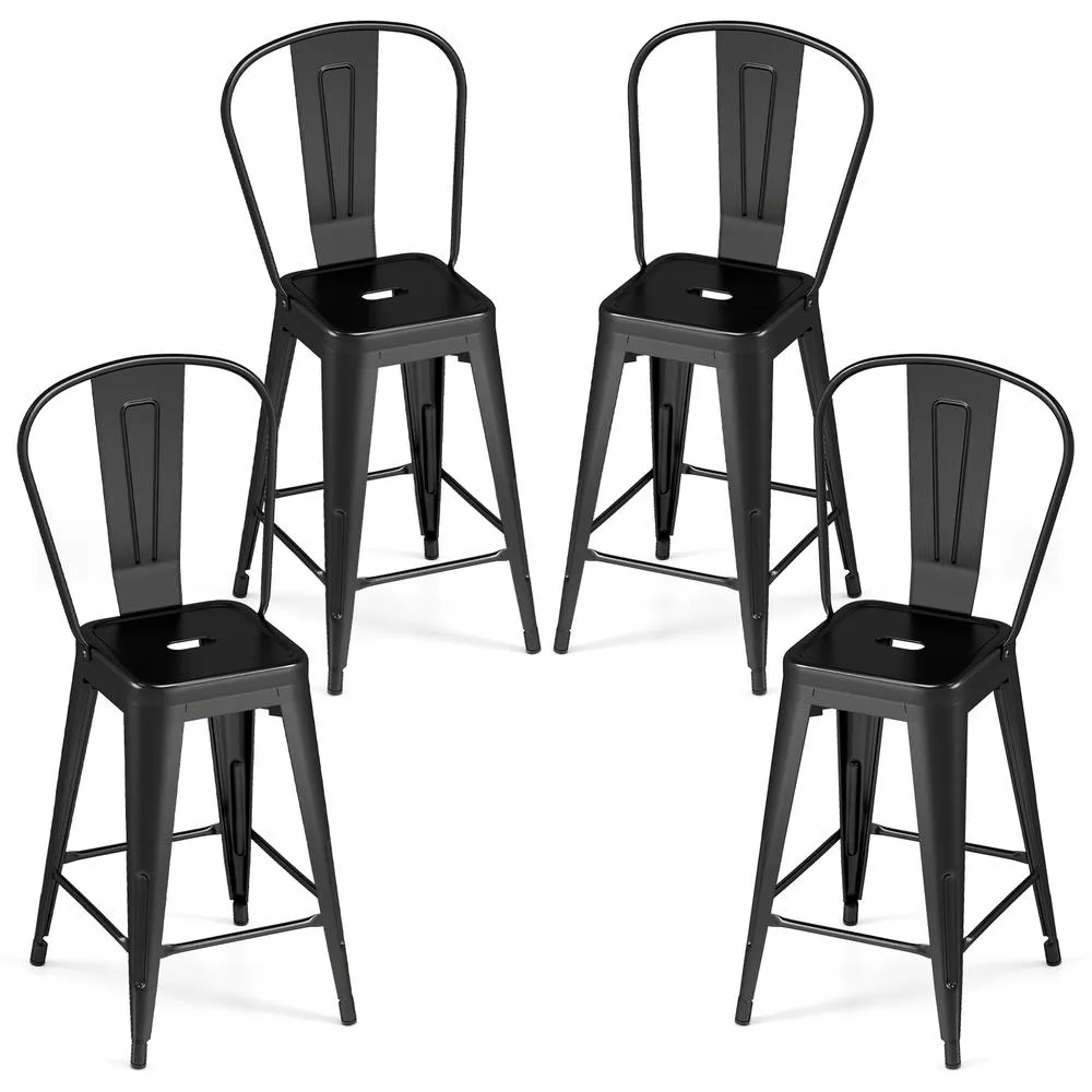 Costway 62 cm Counter Height Barstools with Backrests & Footrests in Black