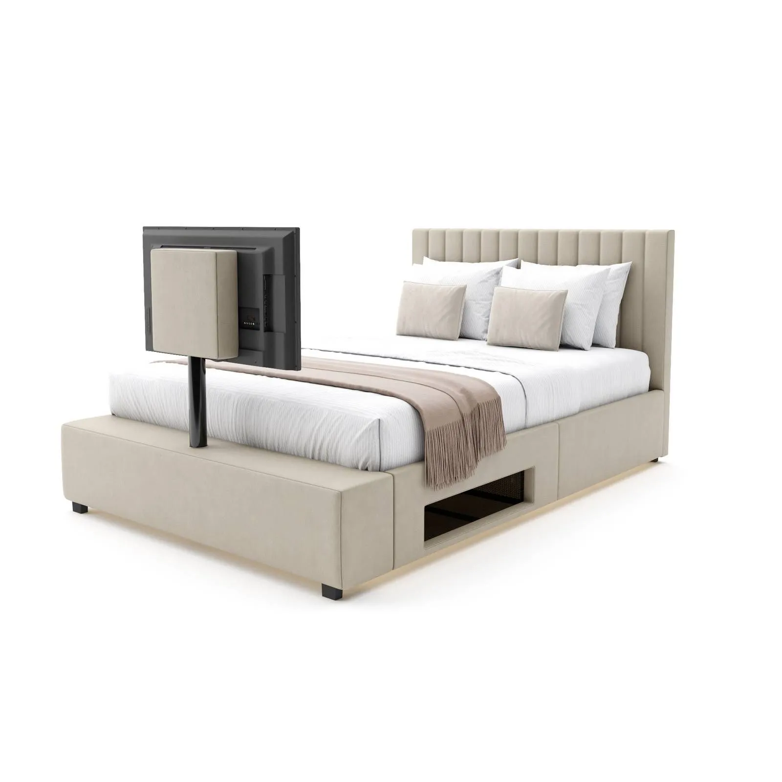 X Rocker Maisie Velvet Upholstered TV Bed with Media Storage & LED Lights in Beige 5