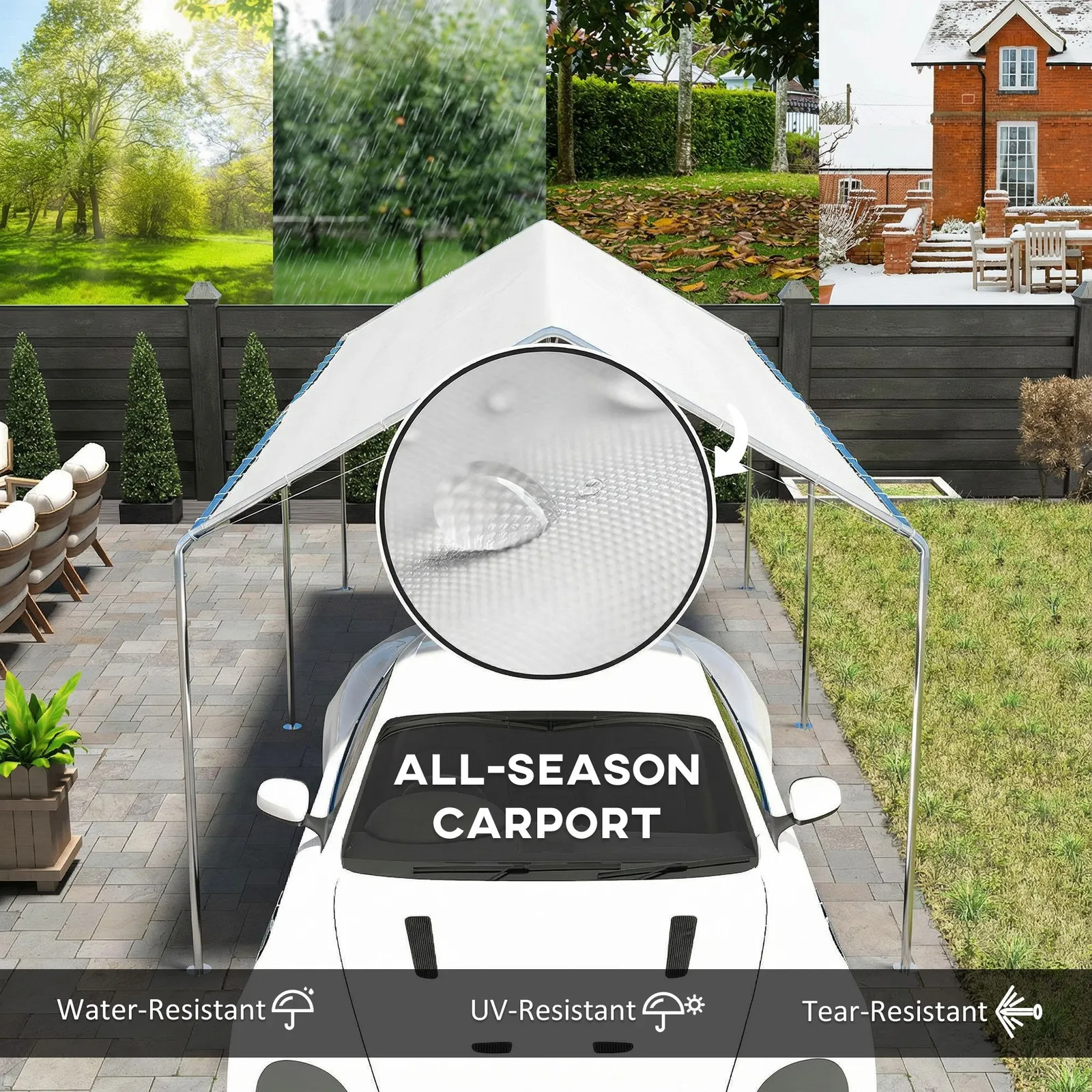 OUTSUNNY 2-Rooms Outdoor Carport Galvanized Steel Frame Tent UV Resistant in White 4