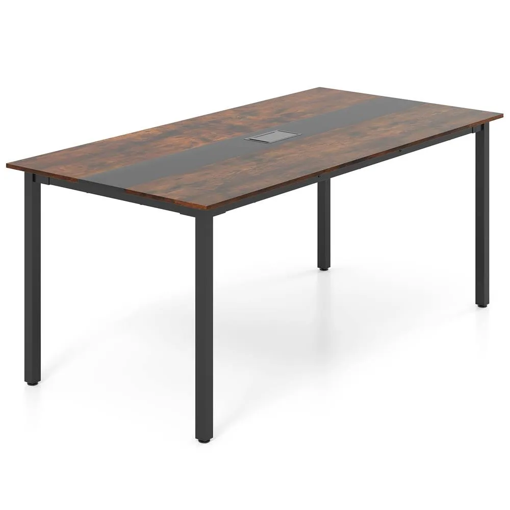 Costway 180CM Conference Room Table Rectangle Meeting Table for 8-10 People in Brown 4